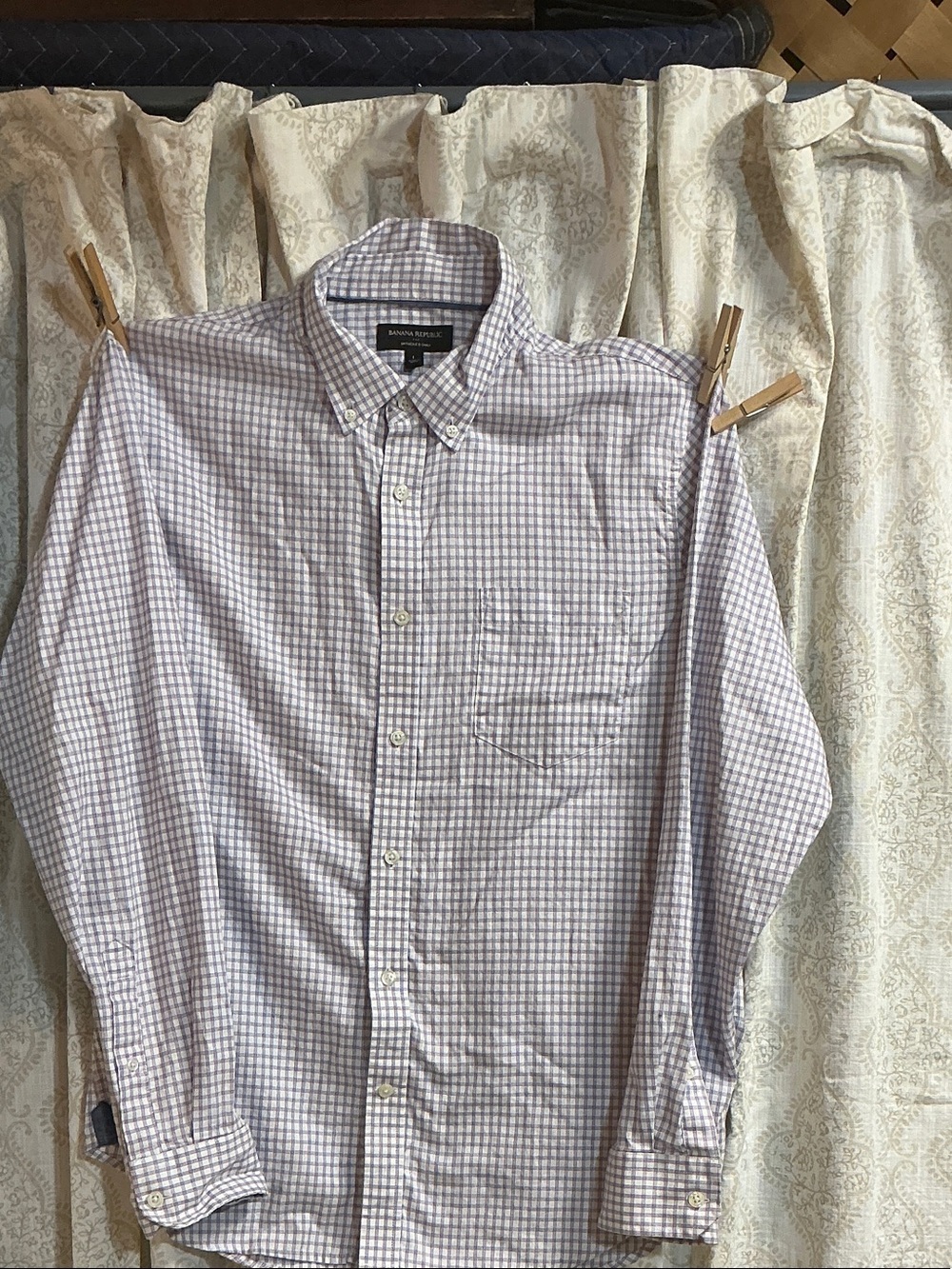 Banana Republic Men’s Lavender and White Check Button-Down Shirt